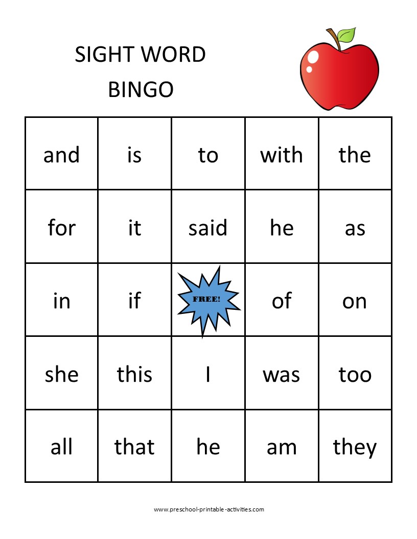 Sight Word Bingo Printable Pdf Printable World Holiday
