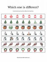 which one is different worksheet with christmas theme