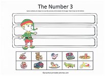 number 3 cut and paste worksheet with christmas theme