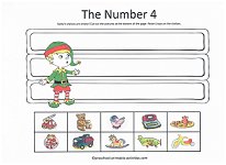 number 4 cut and paste activity with christmas elf theme